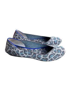 Rothy’s SIZE 7.5 Spotted Grey and Blue Leopard Animal Print Round Toe Flats